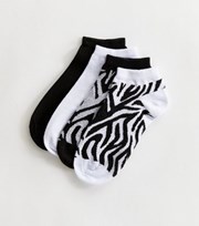 New Look 4 Pack Black Zebra Ankle Socks
